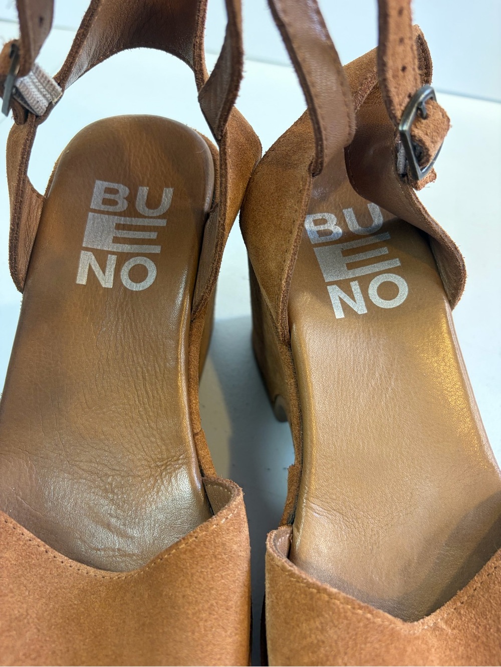 Bueno Sadie Platform Wedge Open Toe Shoes Sandals Brown Suede size 36 6 Boho 70s - Picture 9 of 10